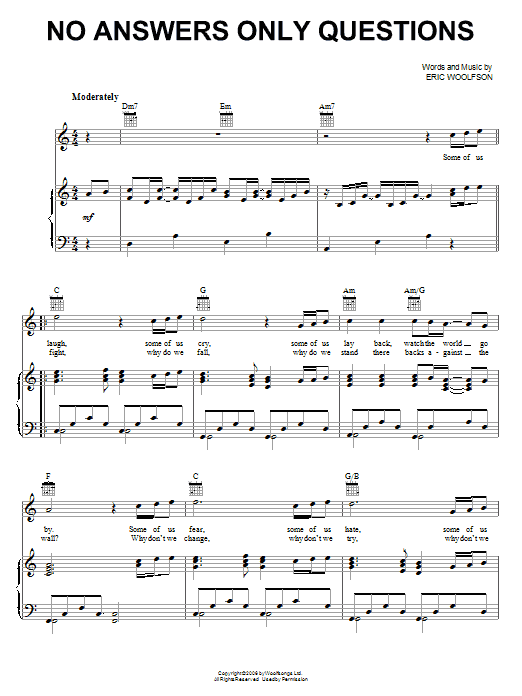 Alan Parsons Project No Answers Only Questions sheet music notes and chords arranged for Piano, Vocal & Guitar Chords (Right-Hand Melody)