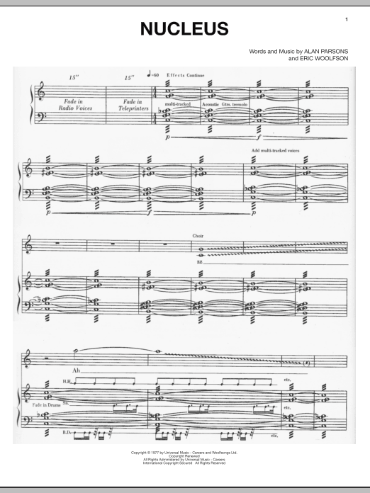 Alan Parsons Project Nucleus sheet music notes and chords arranged for Piano, Vocal & Guitar Chords (Right-Hand Melody)