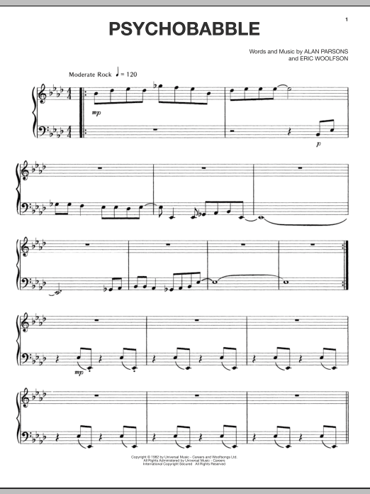 Alan Parsons Project Psychobabble sheet music notes and chords arranged for Piano, Vocal & Guitar Chords (Right-Hand Melody)