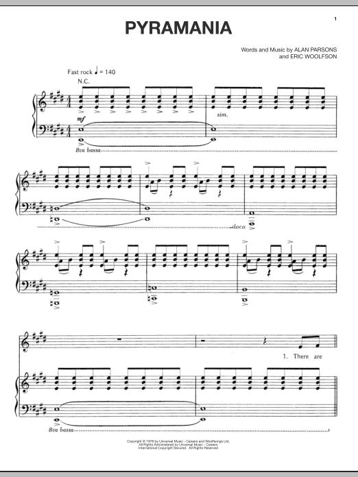 Alan Parsons Project Pyramania sheet music notes and chords arranged for Piano, Vocal & Guitar Chords (Right-Hand Melody)