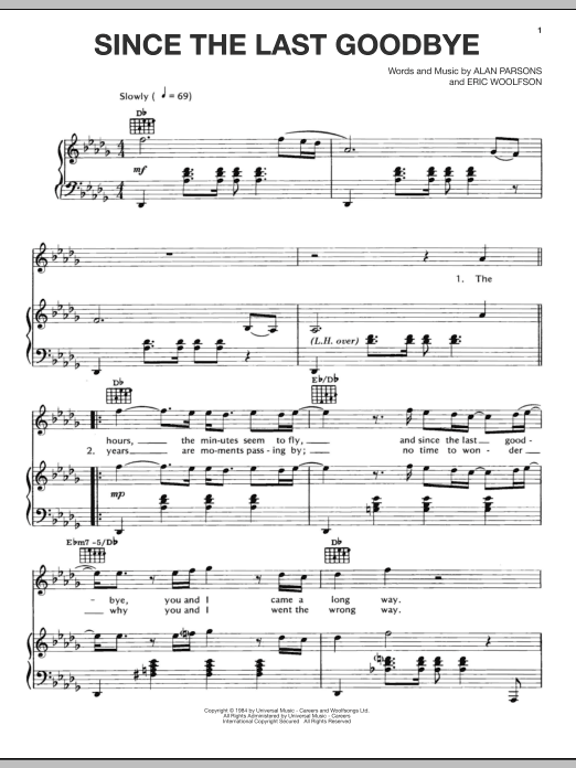 Alan Parsons Project Since The Last Goodbye sheet music notes and chords arranged for Piano, Vocal & Guitar Chords (Right-Hand Melody)