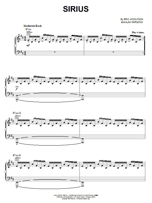 Alan Parsons Project Sirius sheet music notes and chords arranged for Piano, Vocal & Guitar Chords (Right-Hand Melody)