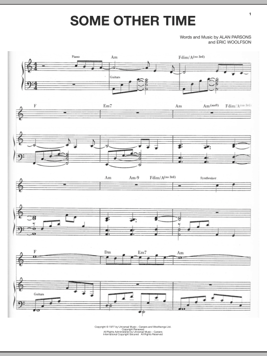 Alan Parsons Project Some Other Time sheet music notes and chords arranged for Piano, Vocal & Guitar Chords (Right-Hand Melody)