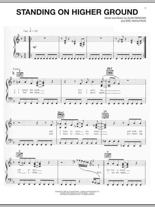 Alan Parsons Project Standing On Higher Ground sheet music notes and chords arranged for Piano, Vocal & Guitar Chords (Right-Hand Melody)
