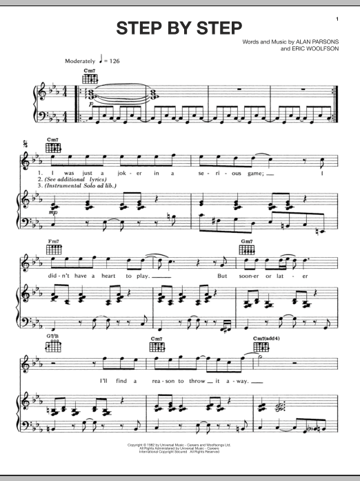 Alan Parsons Project Step By Step sheet music notes and chords arranged for Piano, Vocal & Guitar Chords (Right-Hand Melody)