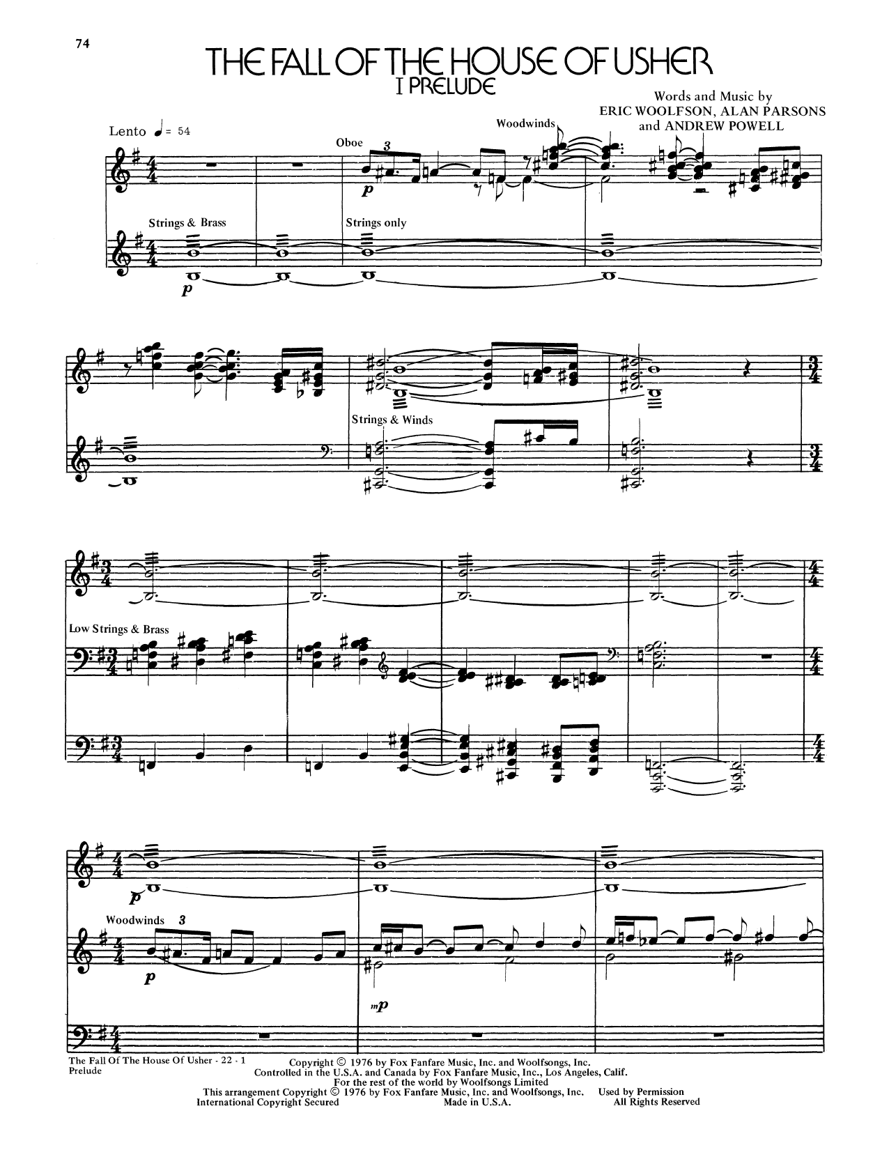 Alan Parsons Project The Fall Of The House Of Usher sheet music notes and chords arranged for Piano & Vocal