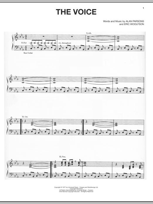 Alan Parsons Project The Voice sheet music notes and chords arranged for Piano, Vocal & Guitar Chords (Right-Hand Melody)