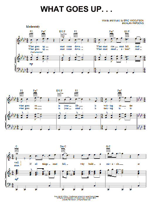 Alan Parsons Project What Goes Up... sheet music notes and chords arranged for Piano, Vocal & Guitar Chords (Right-Hand Melody)