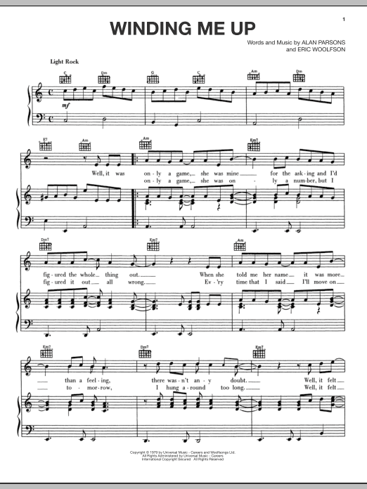 Alan Parsons Project Winding Me Up sheet music notes and chords arranged for Piano, Vocal & Guitar Chords (Right-Hand Melody)