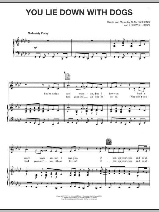 Alan Parsons Project You Lie Down With Dogs sheet music notes and chords arranged for Piano, Vocal & Guitar Chords (Right-Hand Melody)