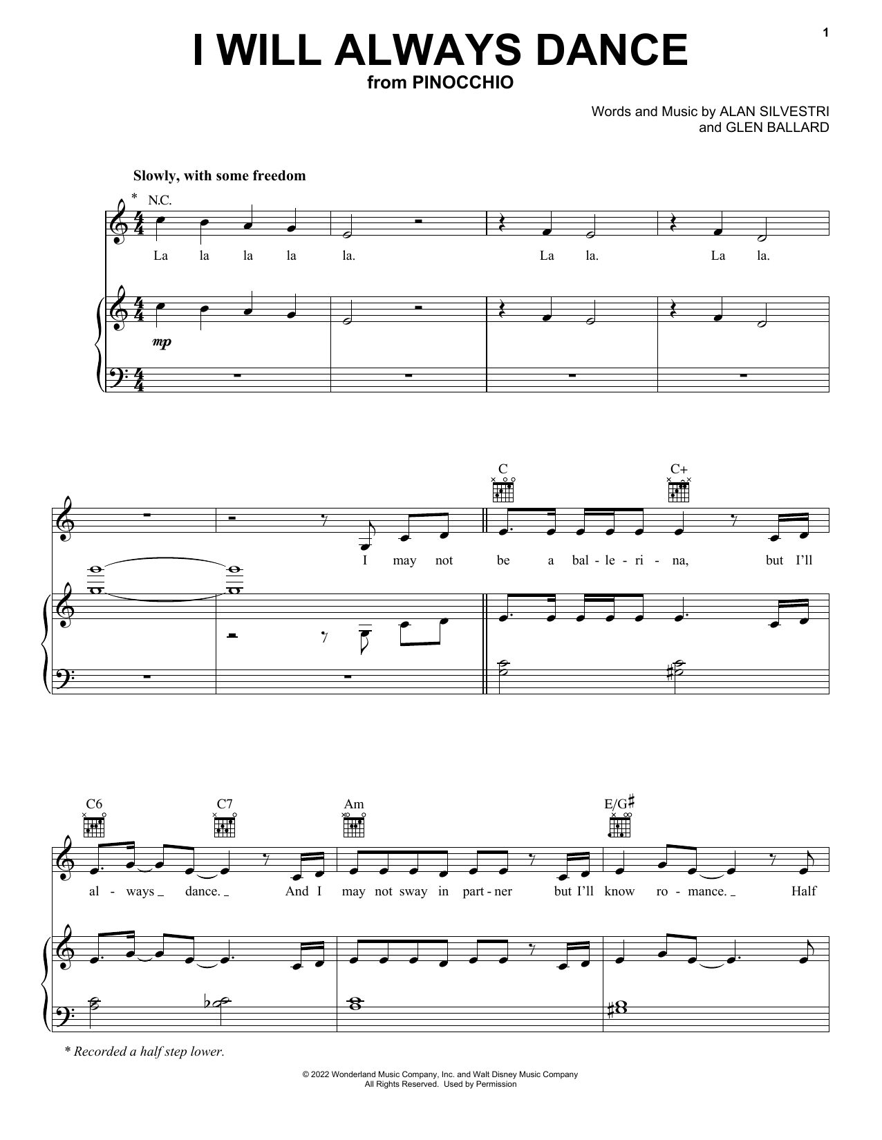 Alan Silvestri and Glen Ballard I Will Always Dance (from Pinocchio) (2022) sheet music notes and chords arranged for Piano, Vocal & Guitar Chords (Right-Hand Melody)