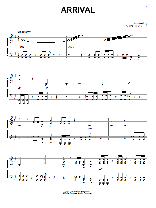 Alan Silvestri Arrival (from The Avengers) sheet music notes and chords arranged for Piano Solo