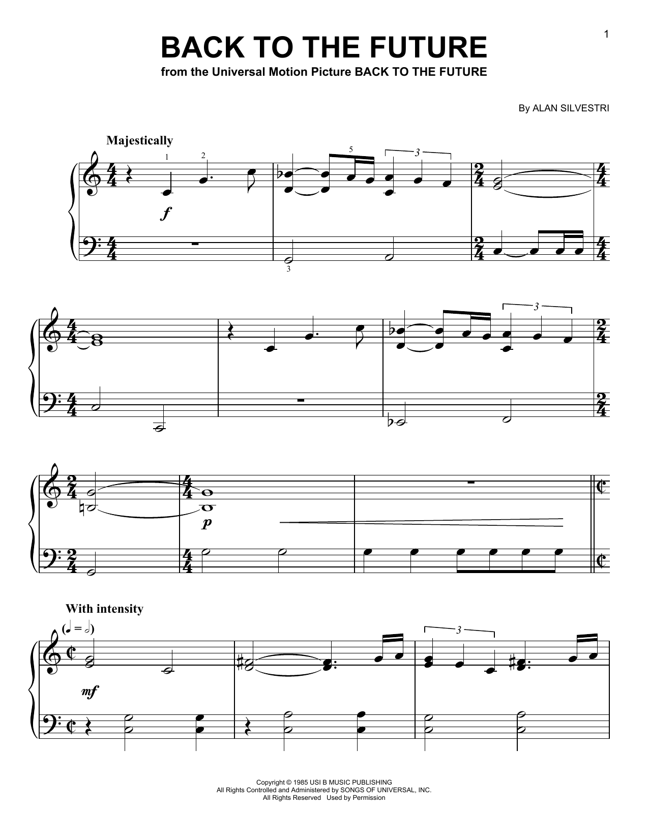 Alan Silvestri Back To The Future (from Back To The Future) sheet music notes and chords arranged for Easy Piano