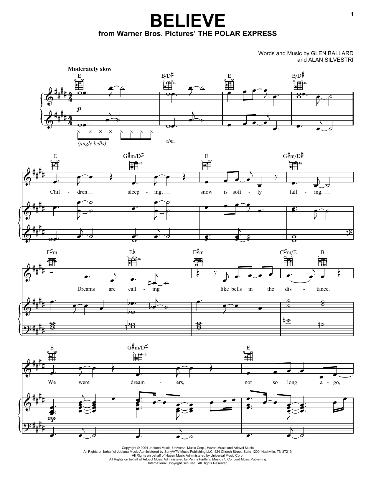 Alan Silvestri Believe sheet music notes and chords arranged for Vocal Pro + Piano/Guitar