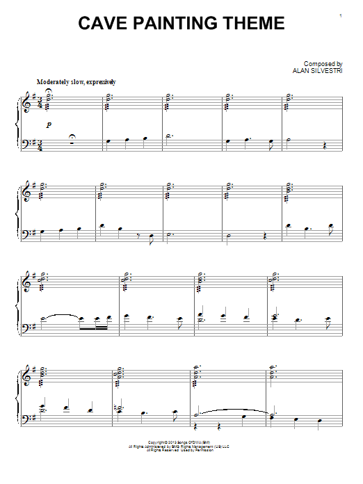 Alan Silvestri Cave Painting Theme (from The Croods) sheet music notes and chords arranged for Piano Solo