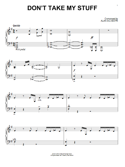 Alan Silvestri Don't Take My Stuff (from The Avengers) sheet music notes and chords arranged for Piano Solo