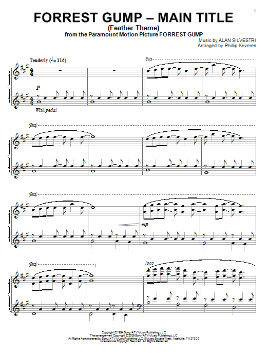 Alan Silvestri Forrest Gump - Main Title (Feather Theme) (arr. Phillip Keveren) sheet music notes and chords arranged for Piano Solo