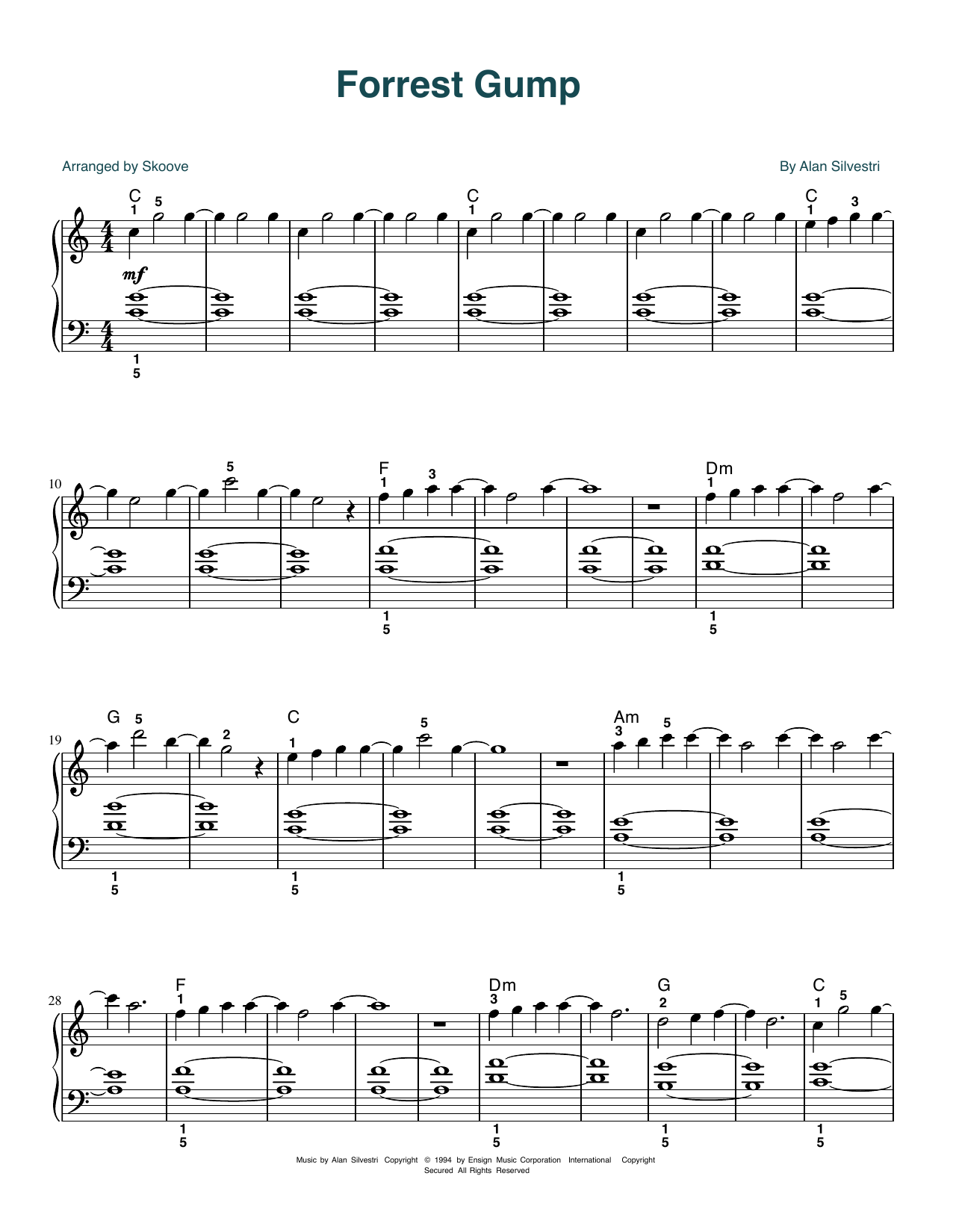Alan Silvestri Forrest Gump - Main Title (Feather Theme) (arr. Skoove) sheet music notes and chords arranged for Easy Piano