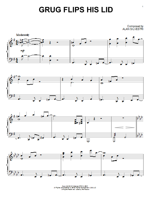 Alan Silvestri Grug Flips His Lid (from The Croods) sheet music notes and chords arranged for Piano Solo