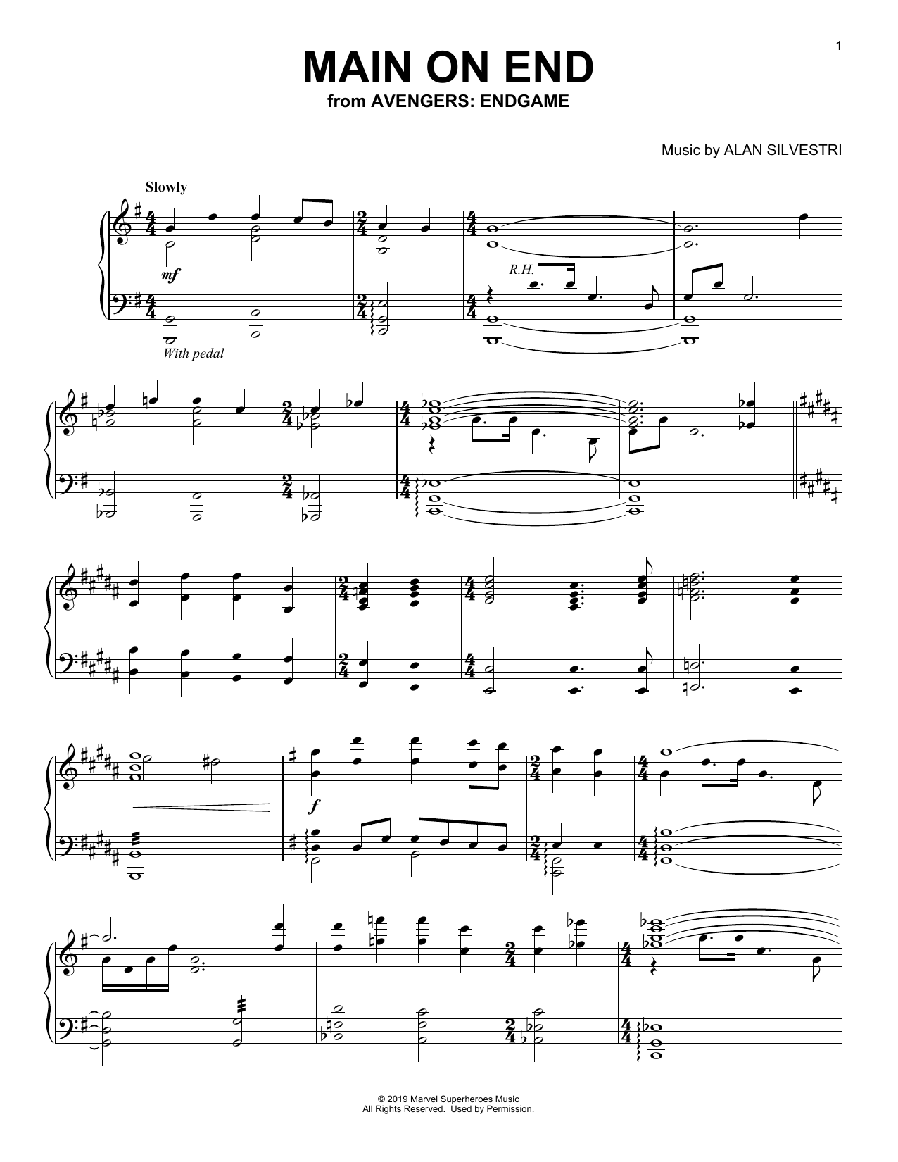 Alan Silvestri Main on End (from Avengers: Endgame) sheet music notes and chords arranged for Piano Solo