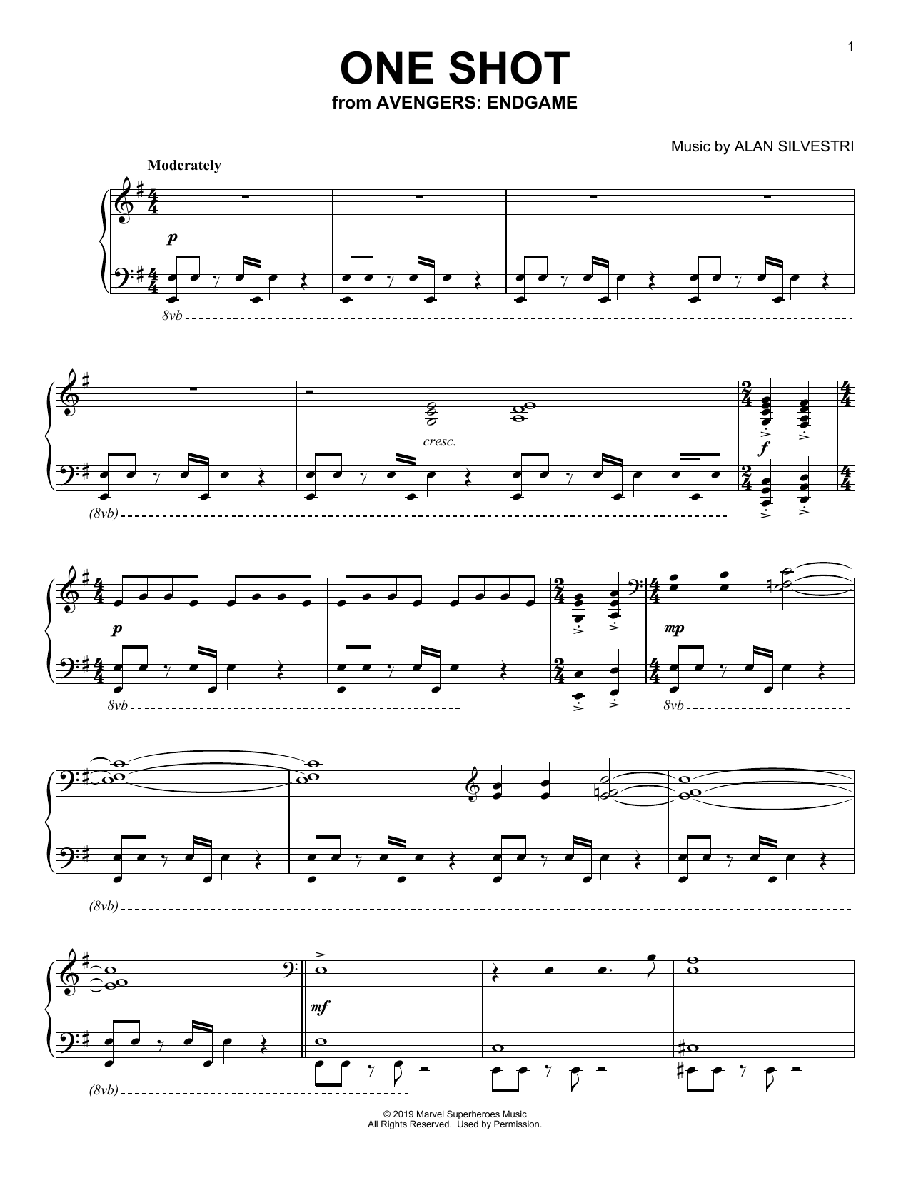 Alan Silvestri One Shot (from Avengers: Endgame) sheet music notes and chords arranged for Piano Solo