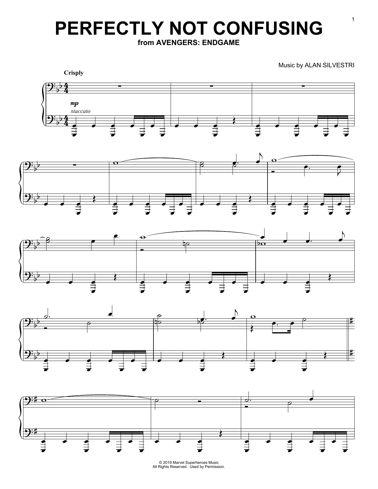 Alan Silvestri Perfectly Not Confusing (from Avengers: Endgame) sheet music notes and chords arranged for Piano Solo