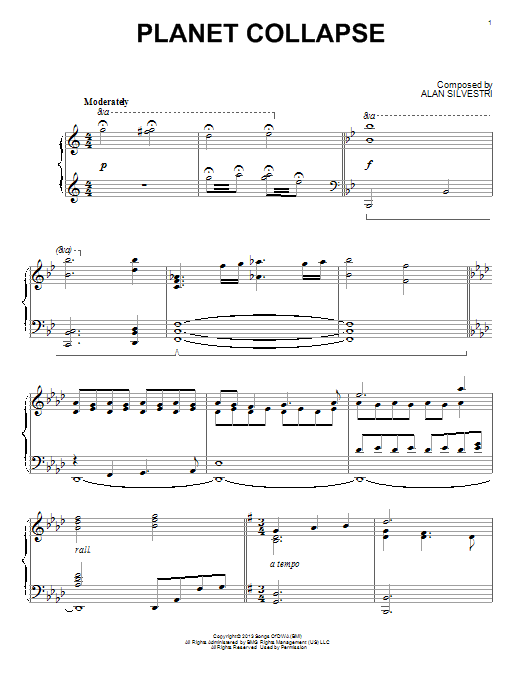 Alan Silvestri Planet Collapse (from The Croods) sheet music notes and chords arranged for Piano Solo