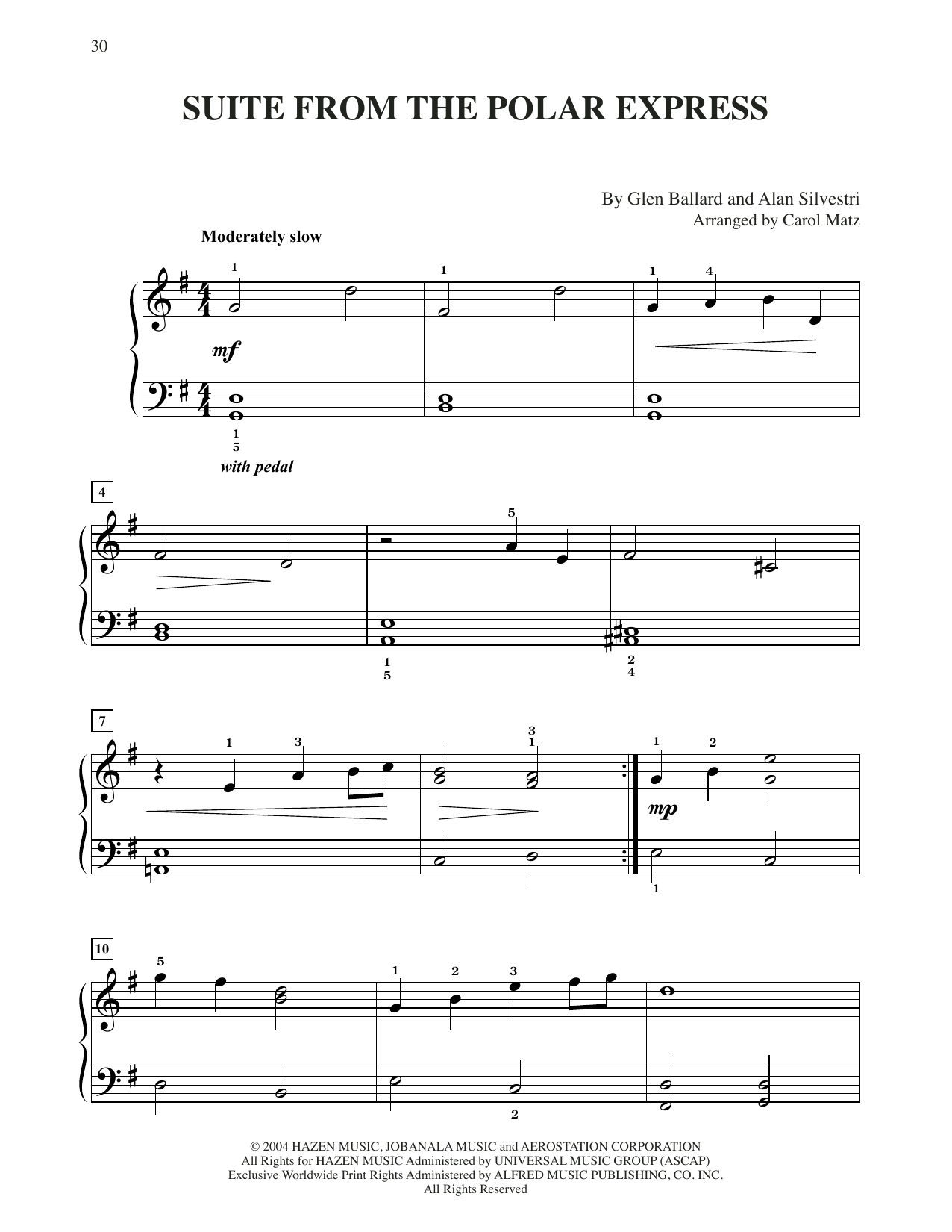 Alan Silvestri Suite (from The Polar Express) (arr. Carol Matz) sheet music notes and chords arranged for Big Note Piano