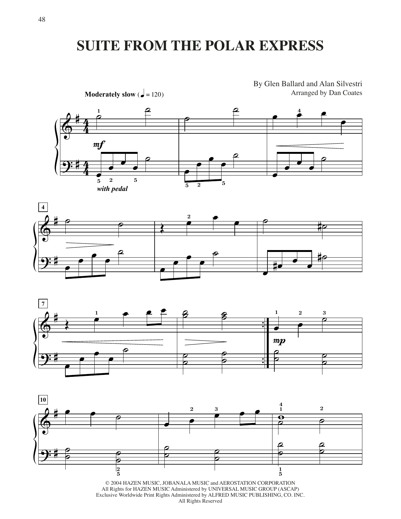 Alan Silvestri Suite (from The Polar Express) (arr. Dan Coates) sheet music notes and chords arranged for Easy Piano