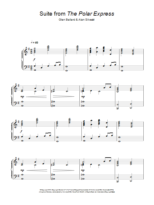 Alan Silvestri Suite (from The Polar Express) sheet music notes and chords arranged for Piano Solo