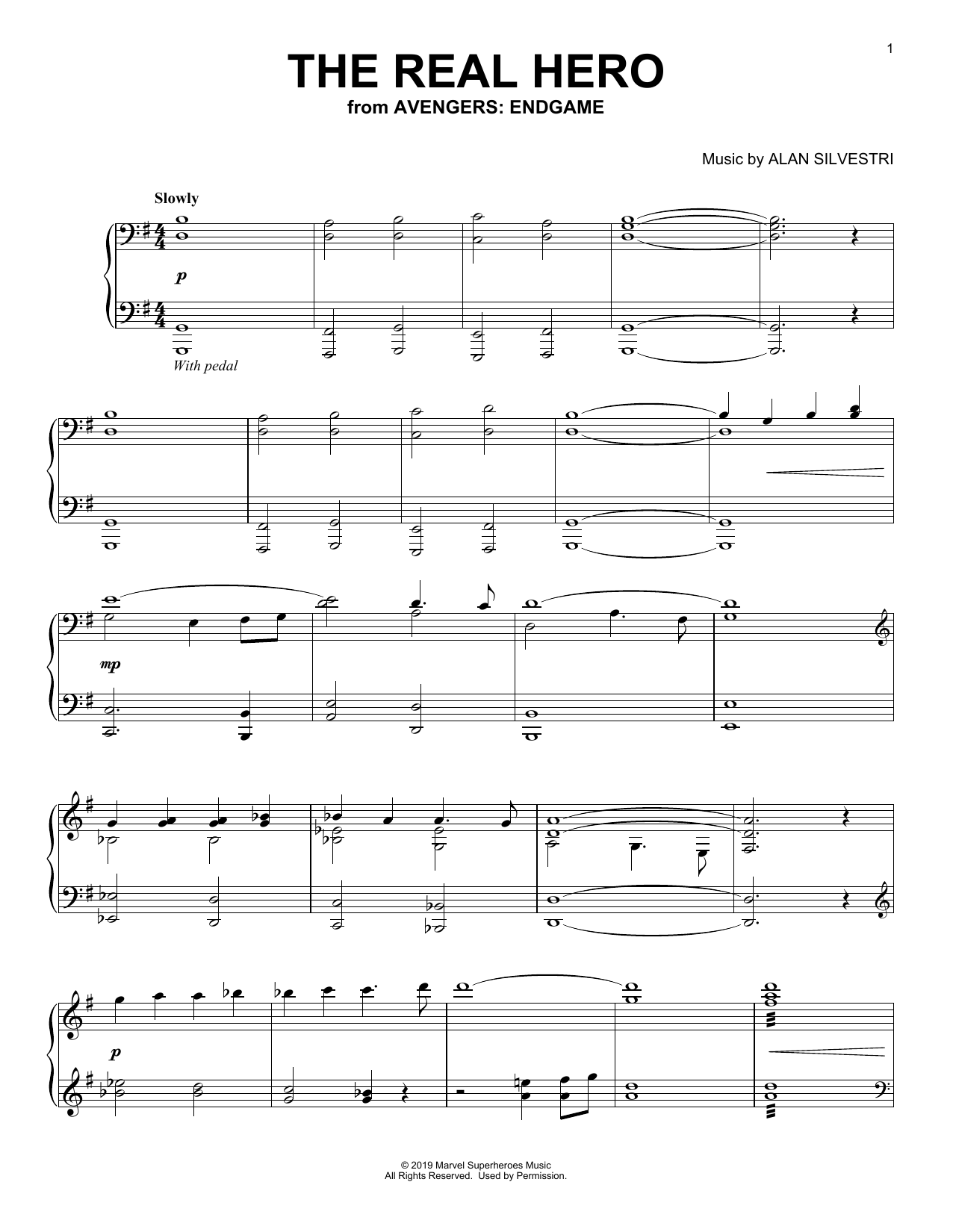 Alan Silvestri The Real Hero (from Avengers: Endgame) sheet music notes and chords arranged for Piano Solo