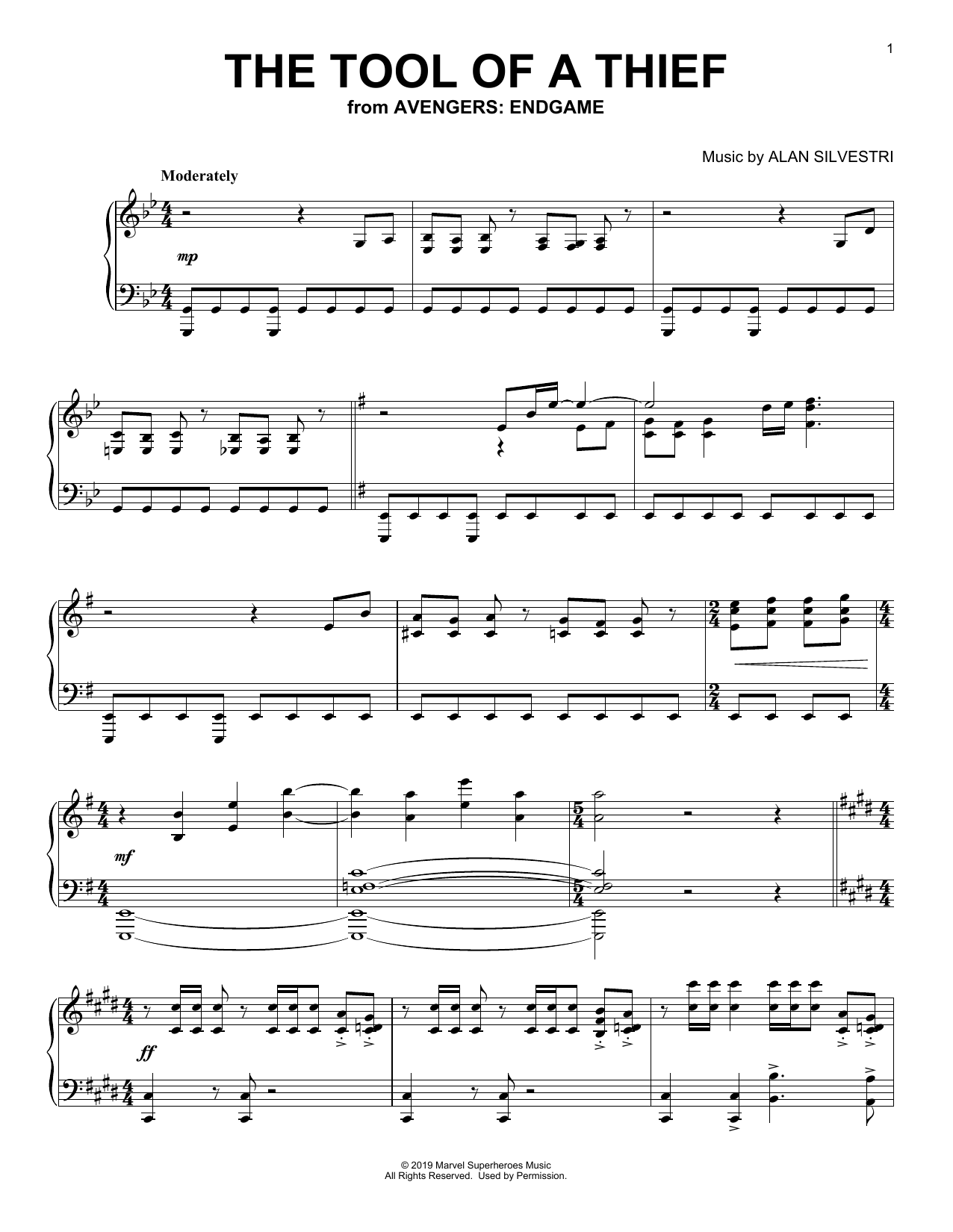 Alan Silvestri The Tool of a Thief (from Avengers: Endgame) sheet music notes and chords arranged for Piano Solo