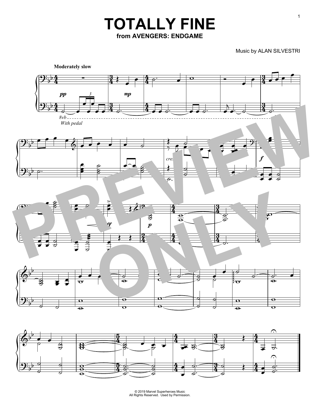 Alan Silvestri Totally Fine (from Avengers: Endgame) sheet music notes and chords arranged for Piano Solo