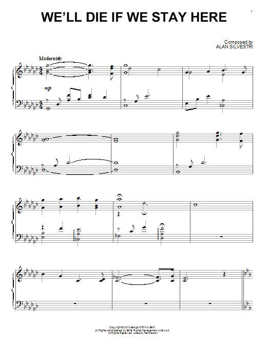 Alan Silvestri We'll Die If We Stay Here (from The Croods) sheet music notes and chords arranged for Piano Solo