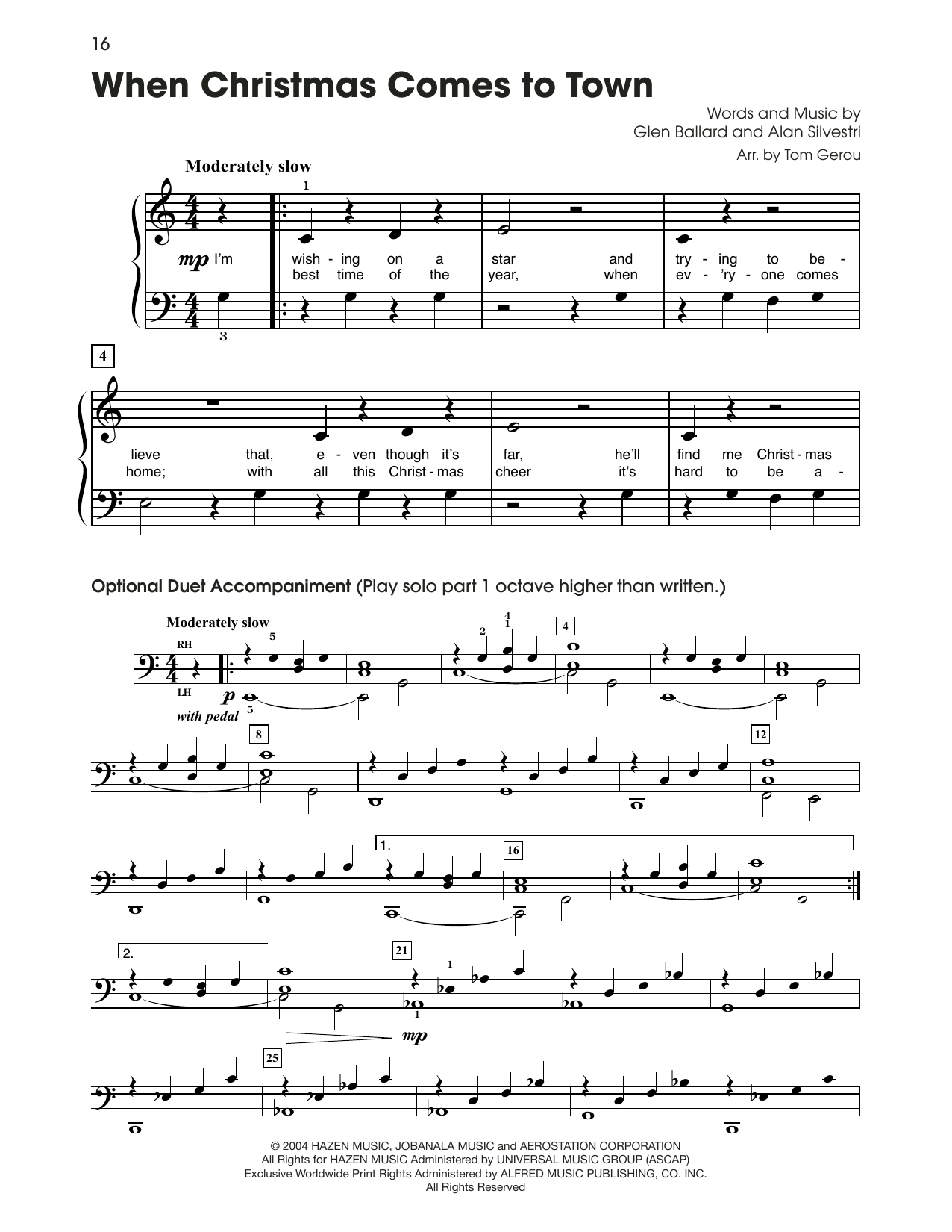 Alan Silvestri When Christmas Comes To Town (from The Polar Express) (arr. Tom Gerou) sheet music notes and chords arranged for 5-Finger Piano