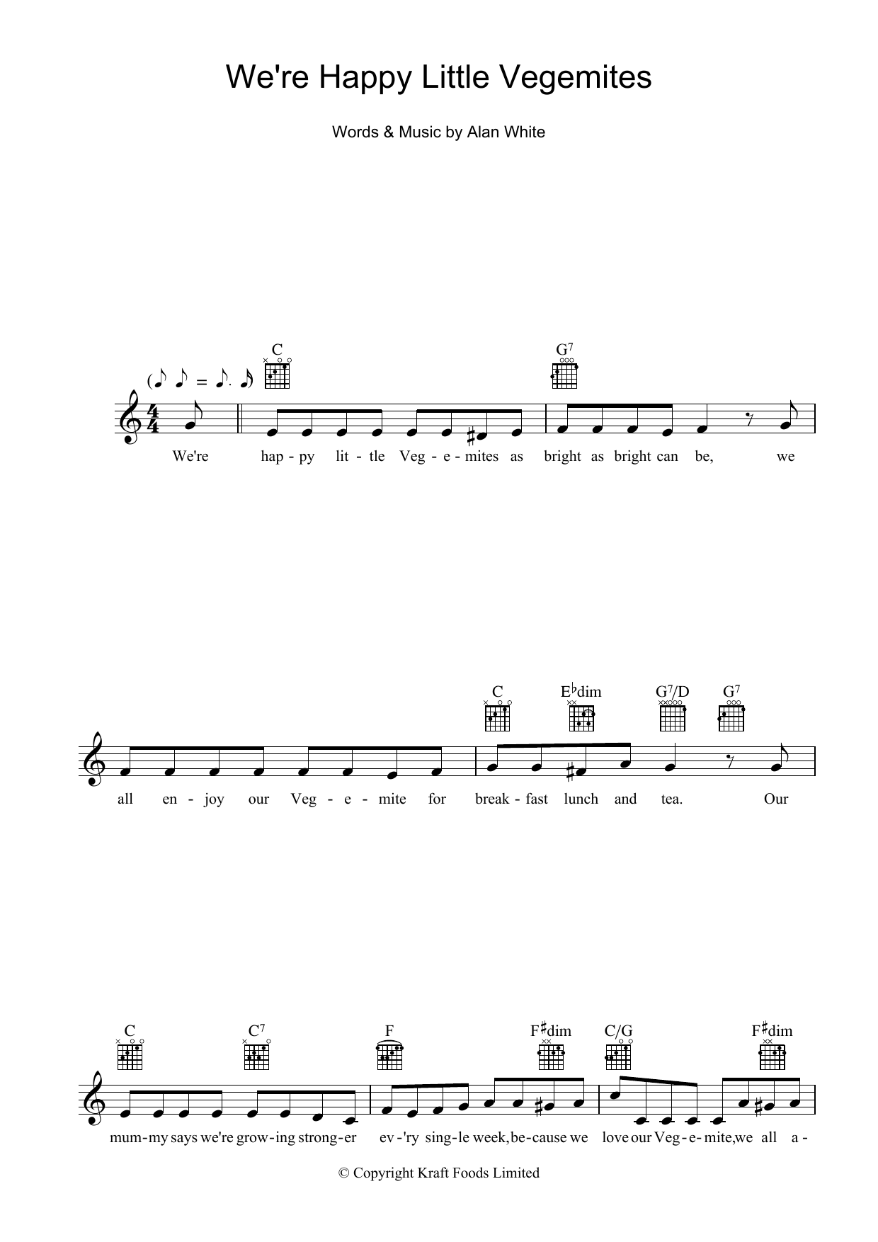 Alan White We're Happy Little Vegemites sheet music notes and chords arranged for Lead Sheet / Fake Book