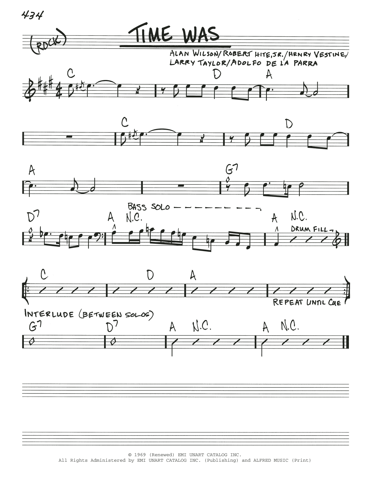 Alan Wilson Time Was sheet music notes and chords arranged for Real Book – Melody & Chords