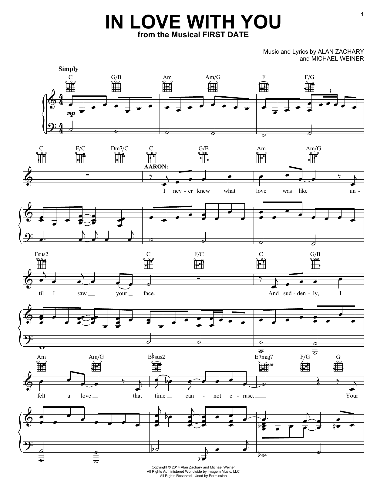 Alan Zachary In Love With You sheet music notes and chords arranged for Piano, Vocal & Guitar Chords (Right-Hand Melody)