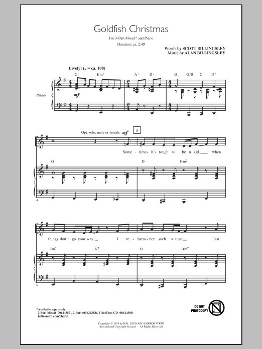 Alan Billingsley Goldfish Christmas sheet music notes and chords arranged for 2-Part Choir