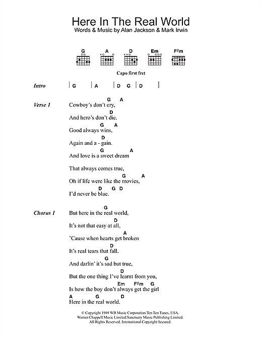 Alan Jackson Here In The Real World sheet music notes and chords arranged for Guitar Chords/Lyrics