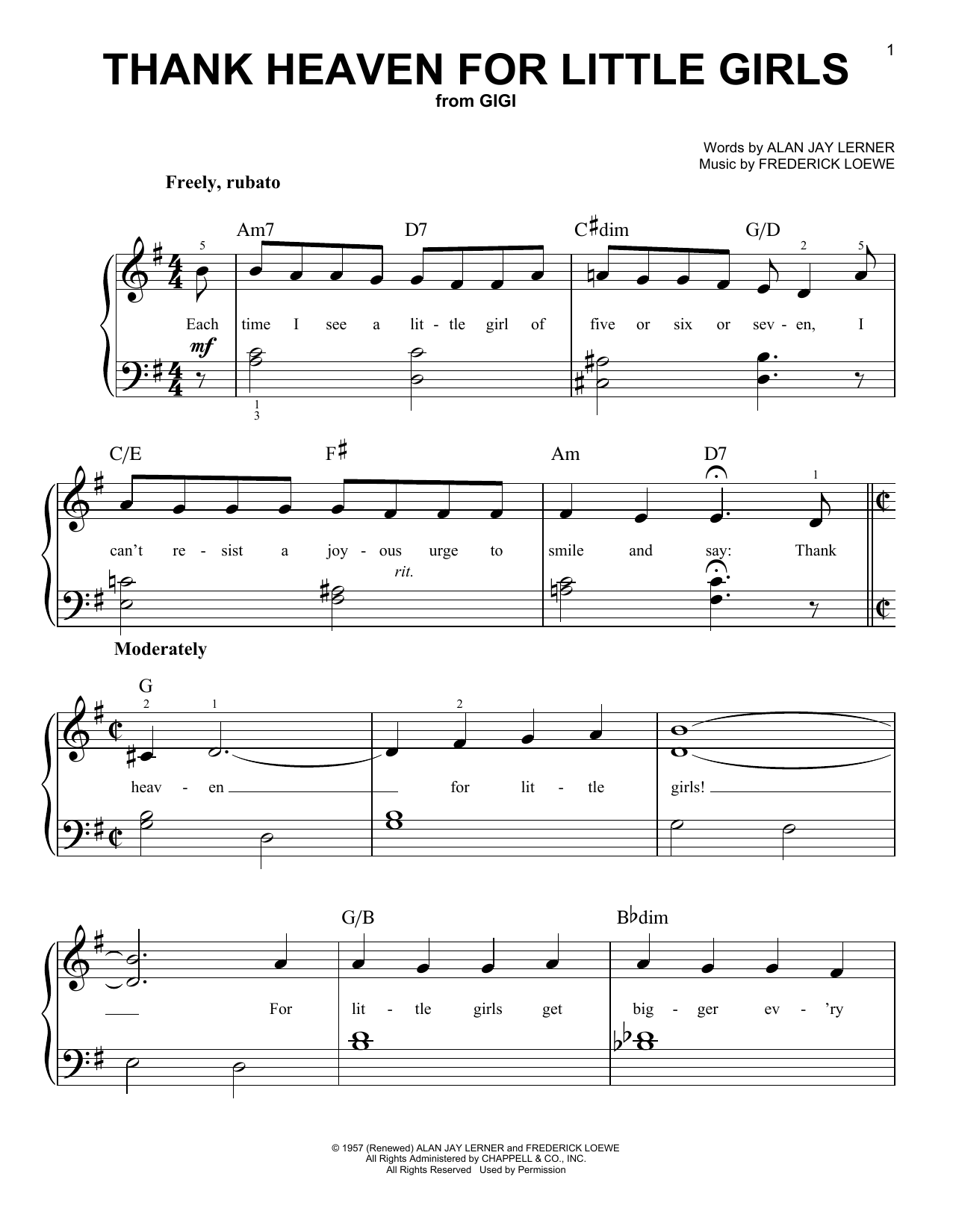 Alan Jay Lerner Thank Heaven For Little Girls sheet music notes and chords. Download Printable PDF.