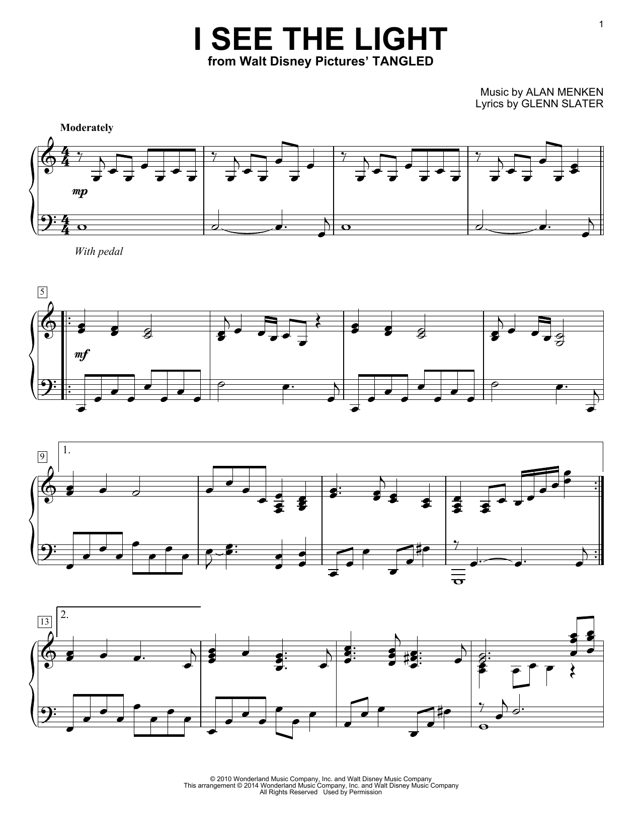 Alan Menken I See The Light (from Disney's Tangled) sheet music notes and chords. Download Printable PDF.