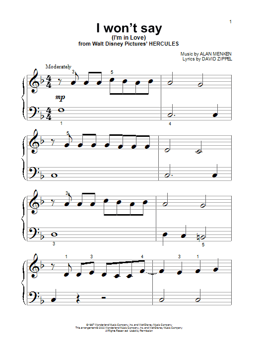Alan Menken I Won't Say (I'm In Love) sheet music notes and chords. Download Printable PDF.