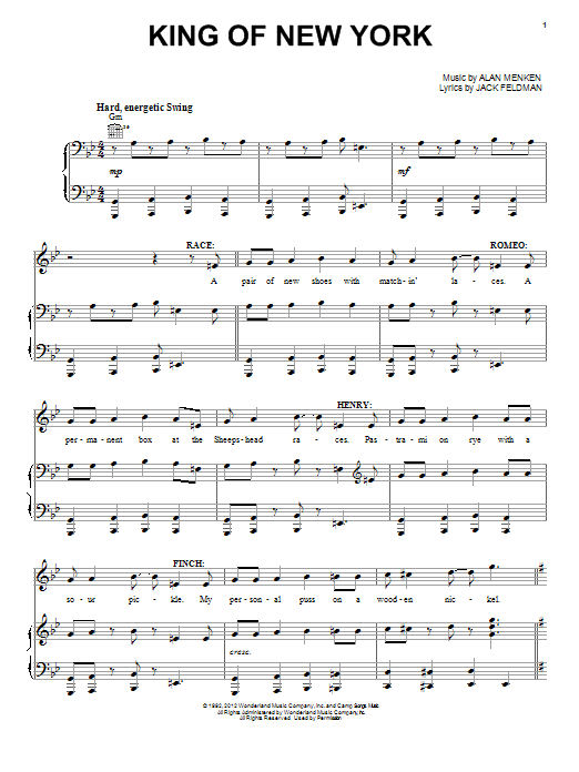 Alan Menken King Of New York sheet music notes and chords. Download Printable PDF.