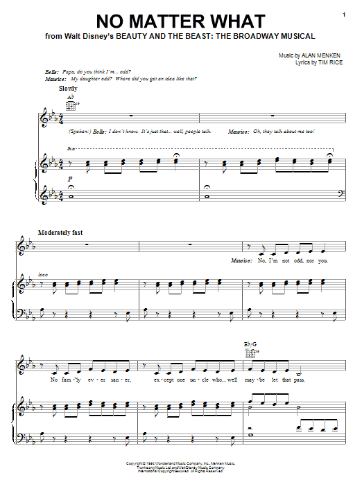 Alan Menken No Matter What sheet music notes and chords. Download Printable PDF.