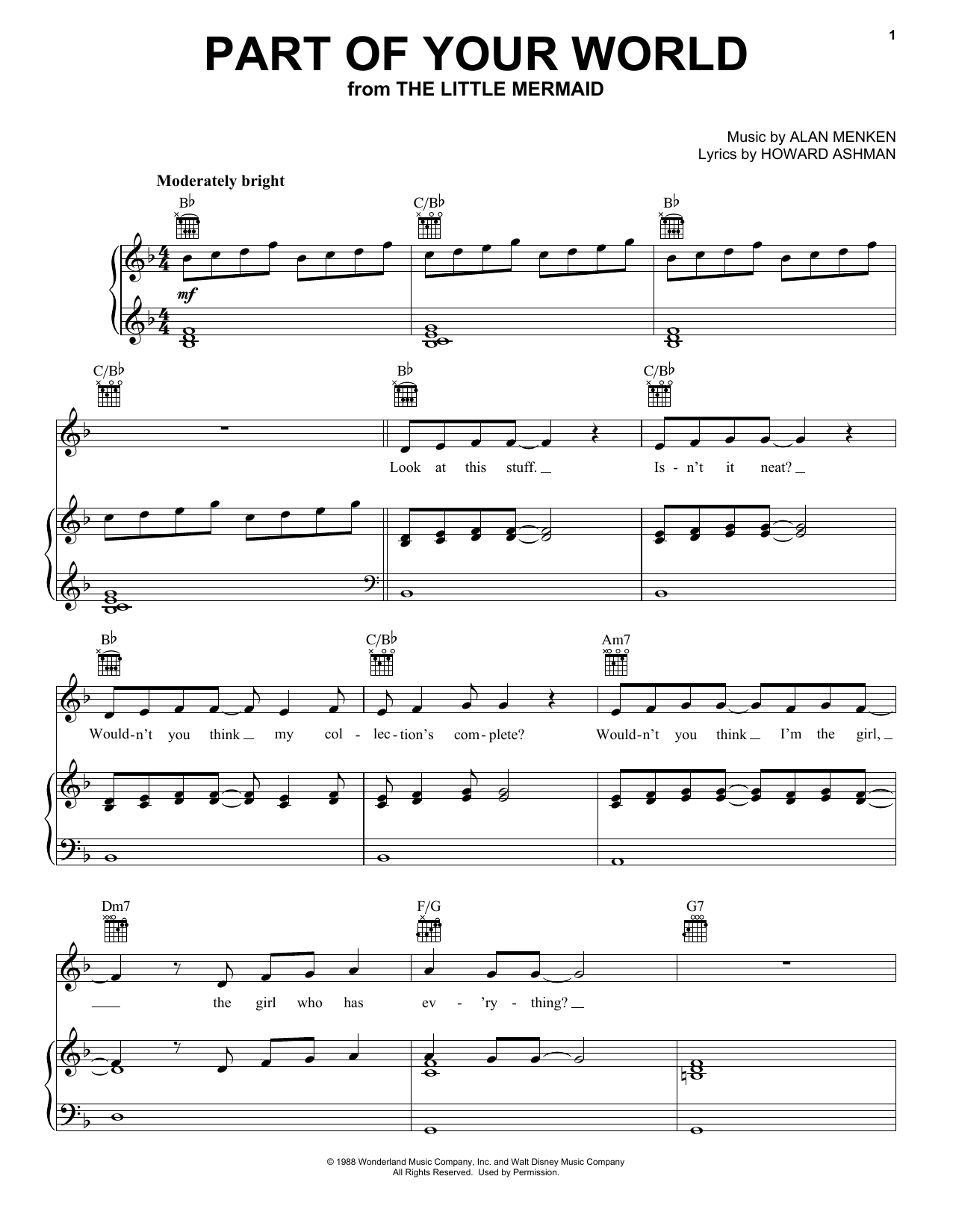 Alan Menken Part Of Your World (from The Little Mermaid) sheet music notes and chords. Download Printable PDF.
