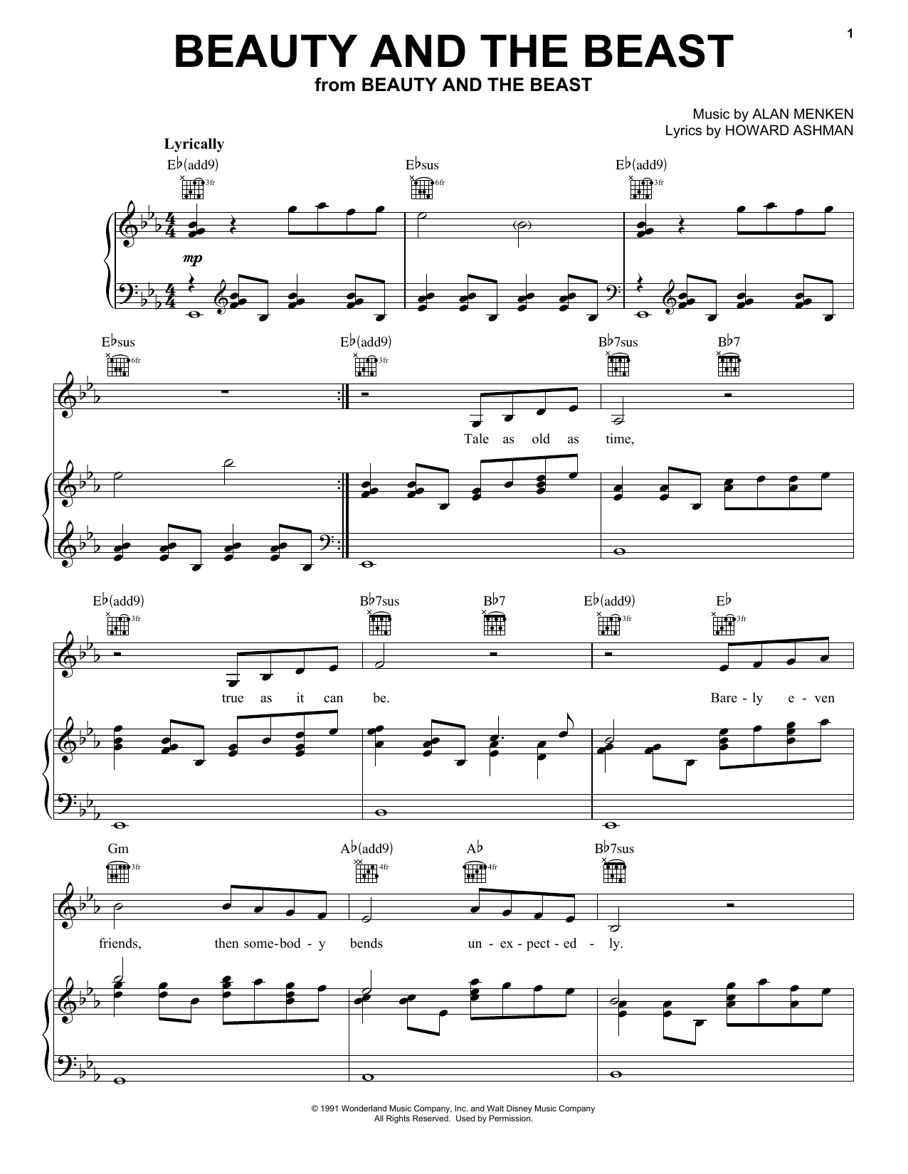 Alan Menken & Howard Ashman Beauty And The Beast sheet music notes and chords arranged for Piano & Vocal