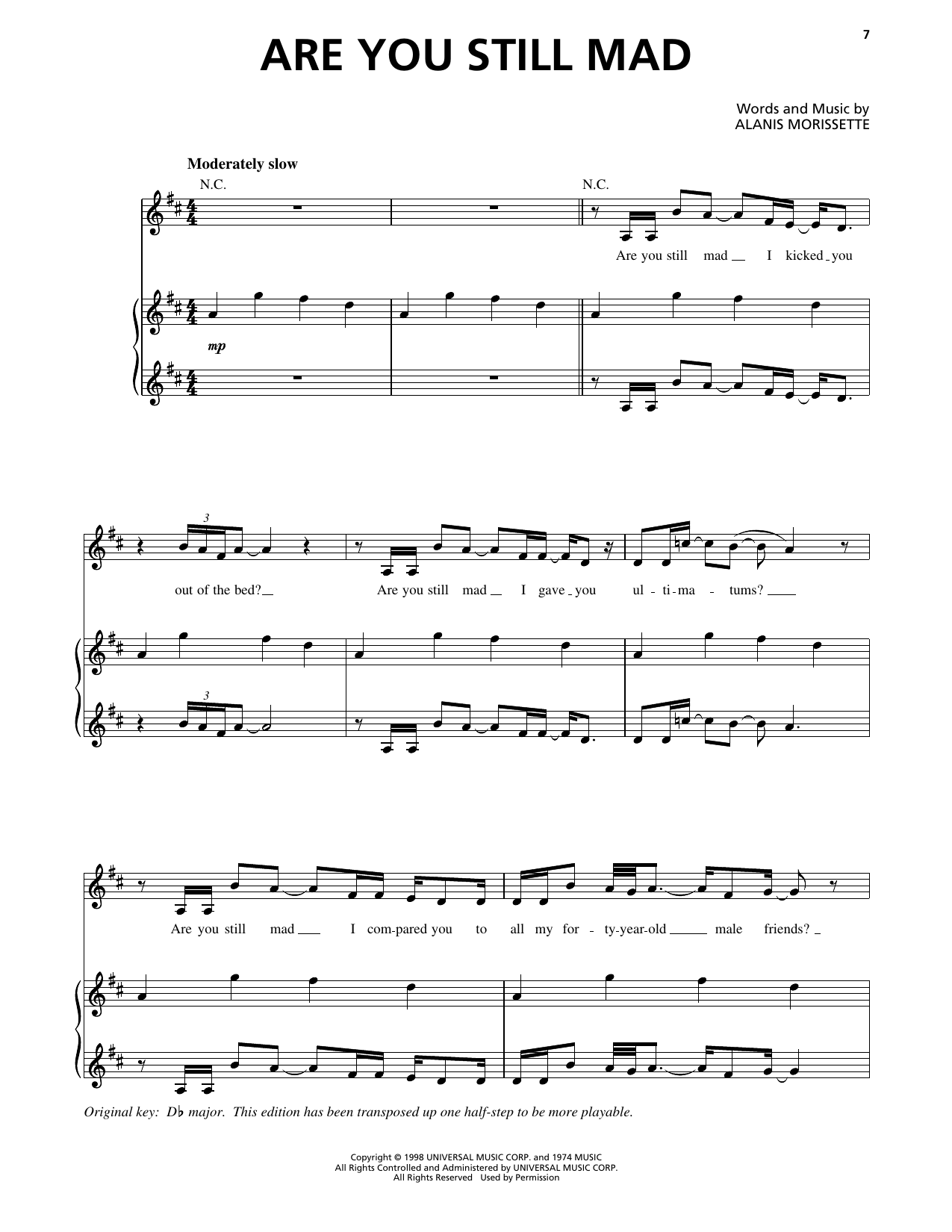 Alanis Morissette Are You Still Mad sheet music notes and chords arranged for Piano, Vocal & Guitar Chords (Right-Hand Melody)