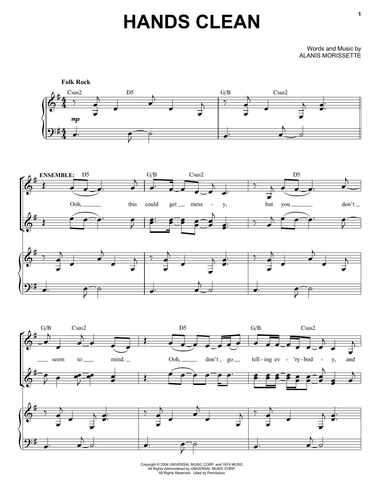 Alanis Morissette Entr'Acte (Hands Clean) (from Jagged Little Pill The Musical) sheet music notes and chords arranged for Piano & Vocal