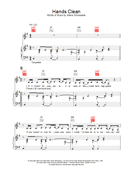 Alanis Morissette Hands Clean sheet music notes and chords arranged for Piano, Vocal & Guitar Chords